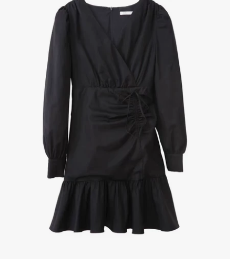 爱客黑色荷叶边裙 新款韩版复古港风宽松显瘦...