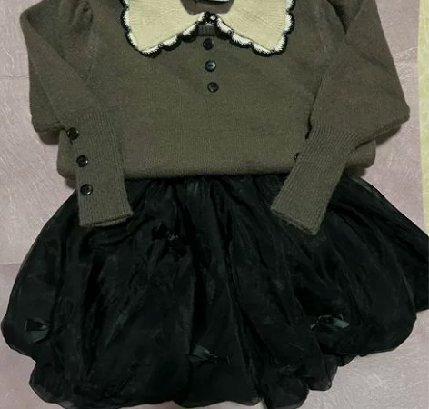 全新韩范女童洋气网纱花苞裙秋季可爱蝴蝶结灯...