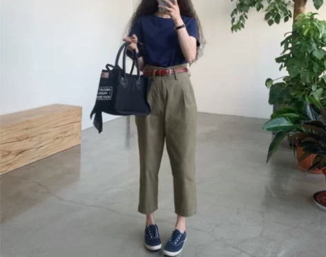 满壹原创春夏季小个子日系工装纯棉高腰萝卜裤...