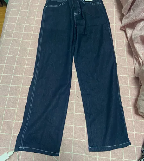 深蓝色阔腿牛仔裤 全新 m码 感兴趣的话点...