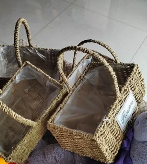 手提编织篮花篮野餐篮 伴手礼多肉篮 三个款...