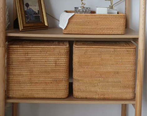 越南藤编收纳筐手提编织箱带盖储物框家用