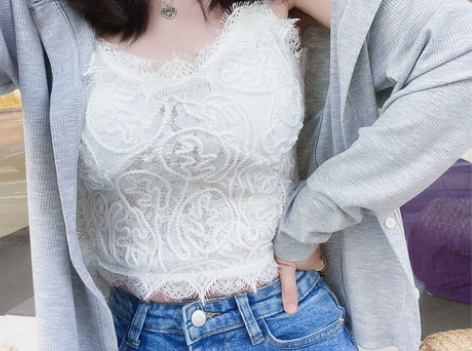 小妍家2021春夏新款白色蕾丝吊带小背心女...