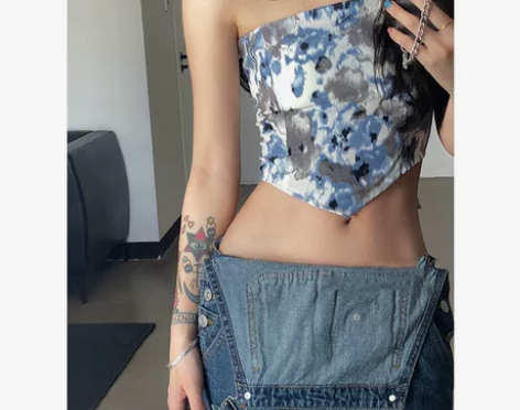 芭比夏季扎染抹胸上衣女设计感小众辣妹风内搭...