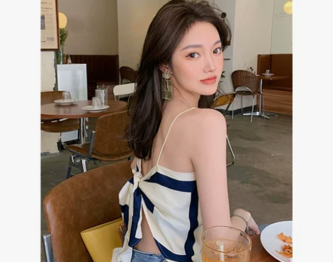 蝴蝶结吊带背心女夏设计感小众薄款外穿露背气...