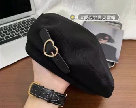 黑色甜拽金属贝雷帽特价清仓,12.8元包邮...
