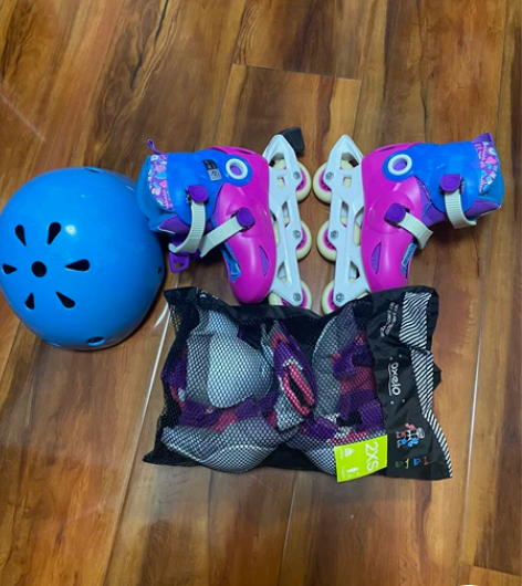 迪卡侬溜冰 鞋儿童初学者轮滑 女童男孩滑冰...