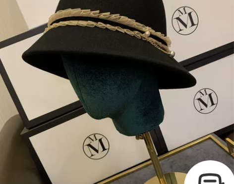 黑色羊毛渔夫帽小香风格赫本帽子女秋冬礼帽高...