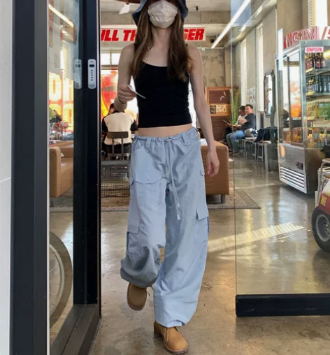 eihey诶嘿新款系带抽绳绑腰辣妹低腰工装...