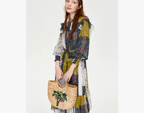 UR2019夏季新品青春女装潮流拼色碎花波...