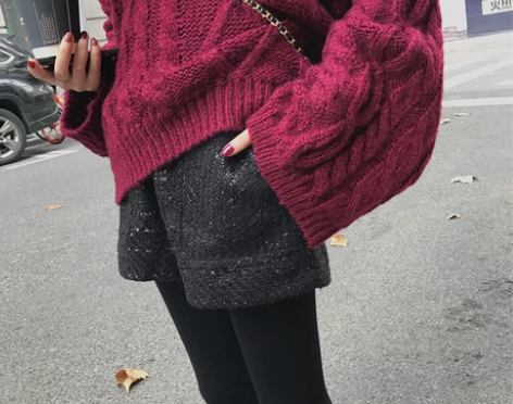 ?毛呢加厚短裤女秋冬2018新款亮丝百搭时...