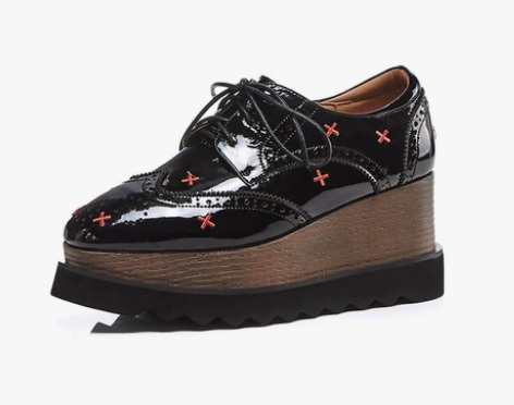 九成新 韩版坡跟高跟布洛克… 颜色分类黑色...