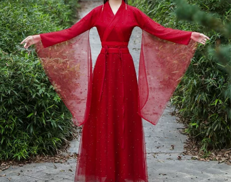 ?红色汉服女正品原创古风飘逸秋冬季中国风改...