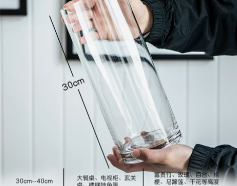 特大号花瓶简约玻璃透明落地摆件客厅餐桌水竹...