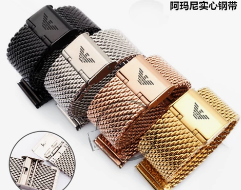 玫瑰金表带女款 阿玛尼表带手表钢带网带男表...