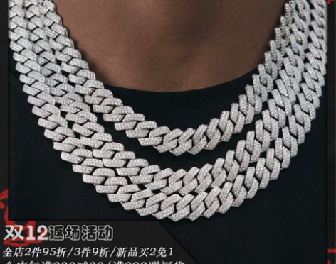 ICEGANG菱形满钻古巴项链微镶嵌嘻哈欧...