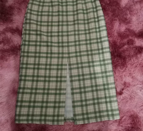 法式复古开叉格子半身裙女夏季韩版中长款高腰...