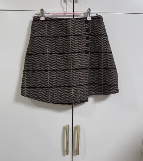 冬季2022新款高腰显瘦毛呢千鸟格半身裙女...