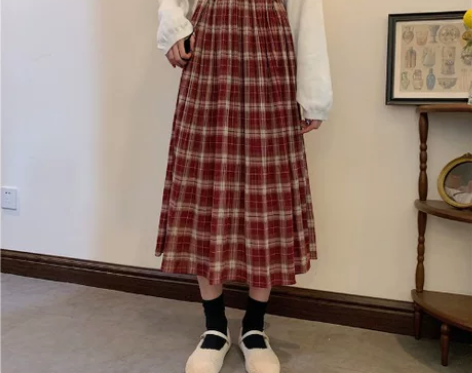 格子半身裙春秋季2020新款女a字裙中长款...