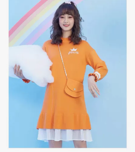 爱依服女新款针织长袖荷叶边裙 组合形式：单...