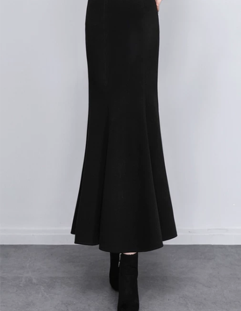鱼尾裙 长裙鱼尾裙毛呢半身秋冬大码长款冬季...