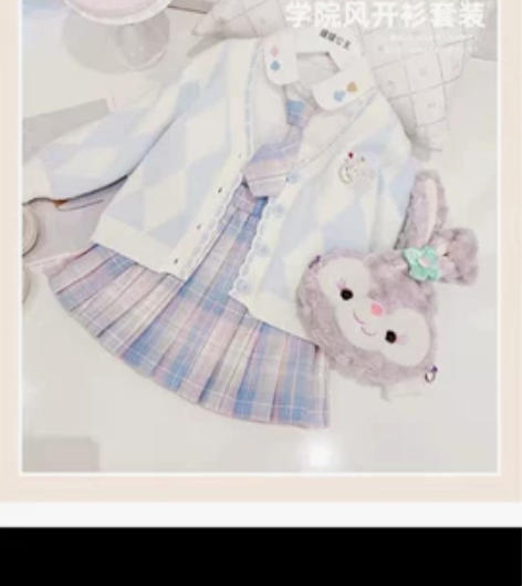 女童学院风套装针织开衫三件套jk制服春秋季...