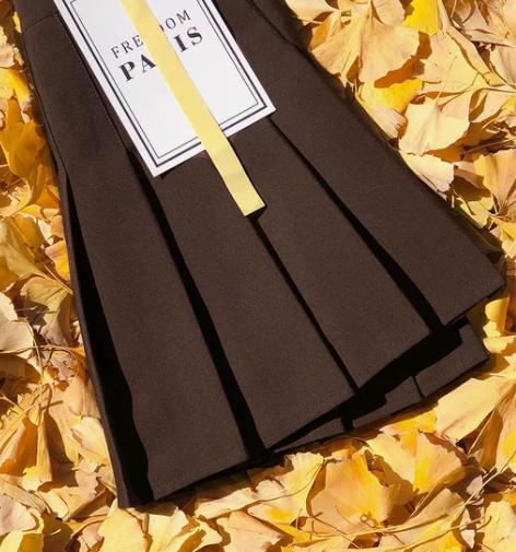 咖啡色百褶裙女秋冬半身裙高腰a字显瘦大码西...