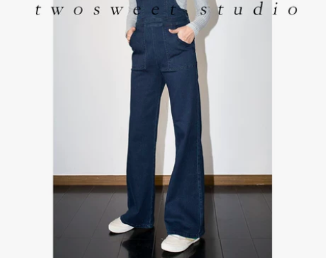 实力减龄不幼稚高腰背带牛仔裤女气质收腰包臀...