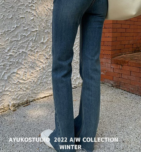 Ayuko 微喇阔腿毛边牛仔裤女2022年...