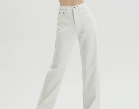 白色高腰阔腿牛仔裤女小个子2022年秋宽松...