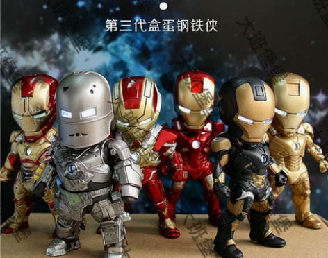 全新好货一套6个亮灯钢铁侠3代Q版玩具车载...