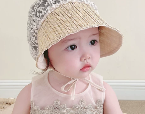 婴儿遮阳帽夏款防晒草帽超萌可爱宝宝帽子出游...