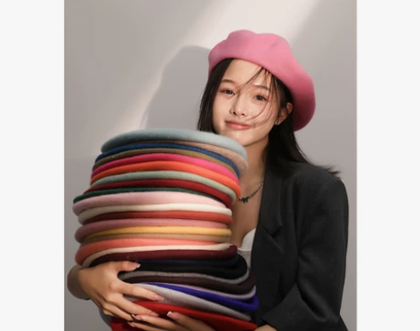 自留款羊毛呢纯色贝雷帽女韩版简约百搭帽子潮...