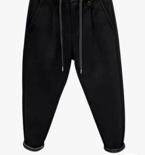 全新冬季黑色磨毛加绒休闲裤男韩版微跨修身小...