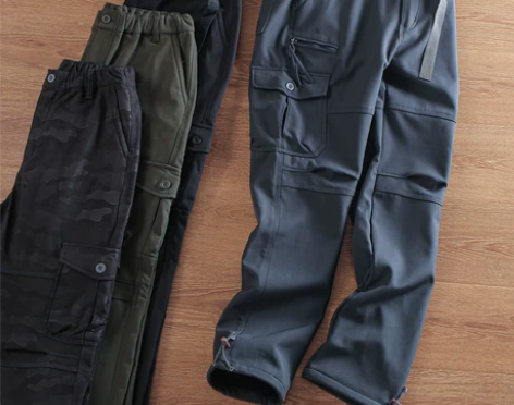 加绒户外牛裤 冬季男士加厚防风保暖多口袋直...