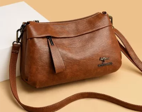 袋鼠真皮包包新款女士单肩斜挎包牛皮小包软皮...