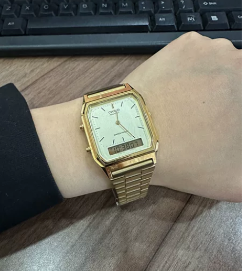 卡西欧复古小方表钢带男女学生双显表ins网...