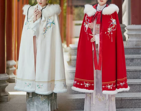 原创加绒加厚中国风披风外套长款斗篷秋冬季汉...