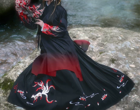 ?如梦霓裳汉服女交领长衫襦裙灵狐绣花情侣装...