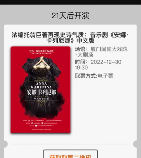 厦门闽南大戏院  音乐剧《安娜·卡列尼娜》...