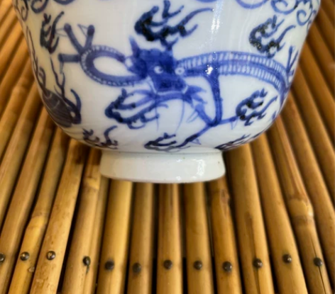 日本回流老青花茶盖碗，画工精湛漂亮，发色深...