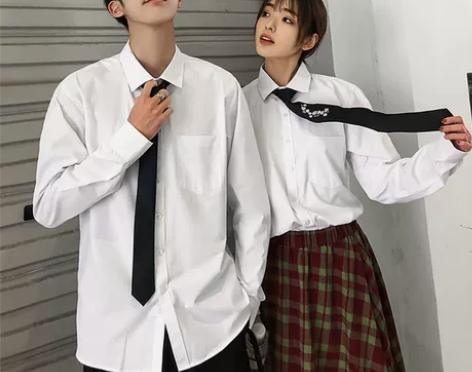 白色衬衫男士长袖韩版潮流班服学生情侣装衬衣...