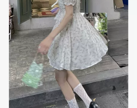 法式甜美少女感初恋裙温柔气质显瘦收腰雪纺碎...