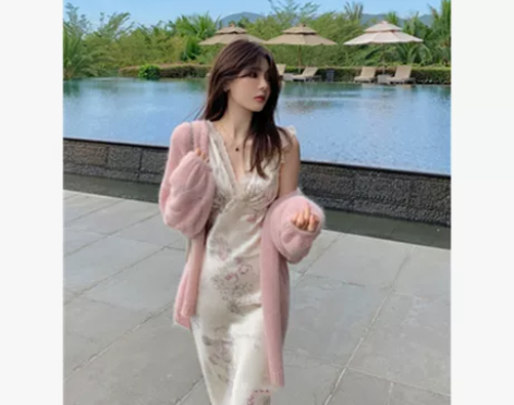 v领无袖蕾丝连衣裙女春夏收腰显瘦气质法式高...