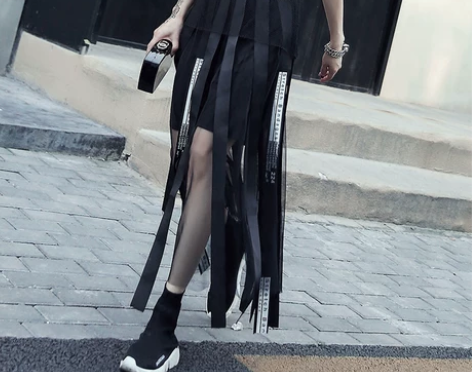 女生及踝长裙00后高中女学生夏bf网纱裙子...