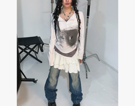 Doublepunch原创皮绒拼接辣妹低腰...