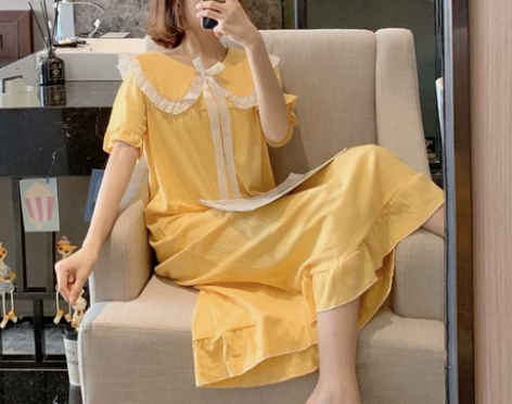 日系长款仙女睡裙ins夏季甜美公主风女短袖...