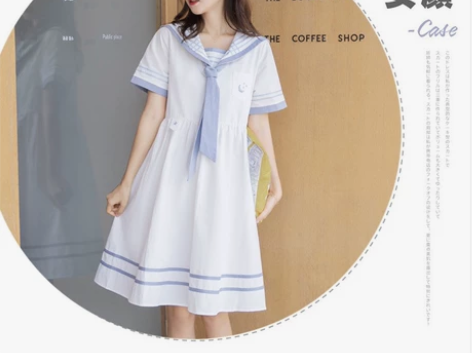 日系连衣裙少女夏装生海军领学院风小清新裙子...