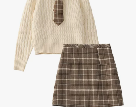 2022年秋冬新款女学院风毛衣套装复古港风...