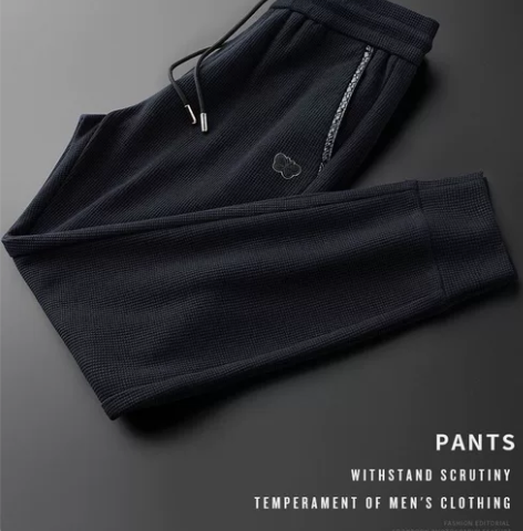 轻奢品质秋冬季厚款华夫格运动裤男修身束脚高...